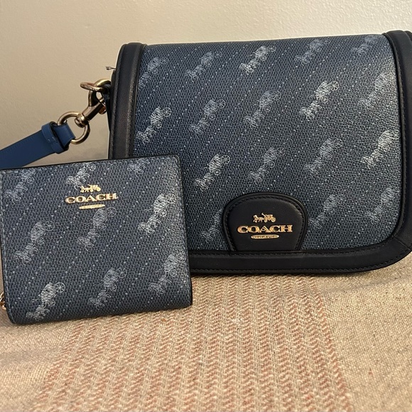 Coach Georgie Saddle Bag and Wallet - with horse and carriage dot print in navy - Picture 6 of 12
